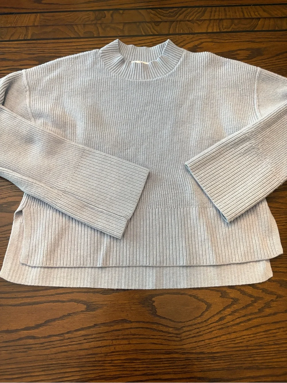 Pink Rose Light Blue Ribbed Crewneck Sweater